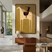 Western Stars Wait beneath the Stars - symbolic horse and rider painting by Isabelle Laurent, modern Western vertical wall art – styled room scene view 1