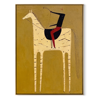 Western Stars Wait beneath the Stars - symbolic horse and rider painting by Isabelle Laurent, modern Western vertical wall art – wood frame on white background
