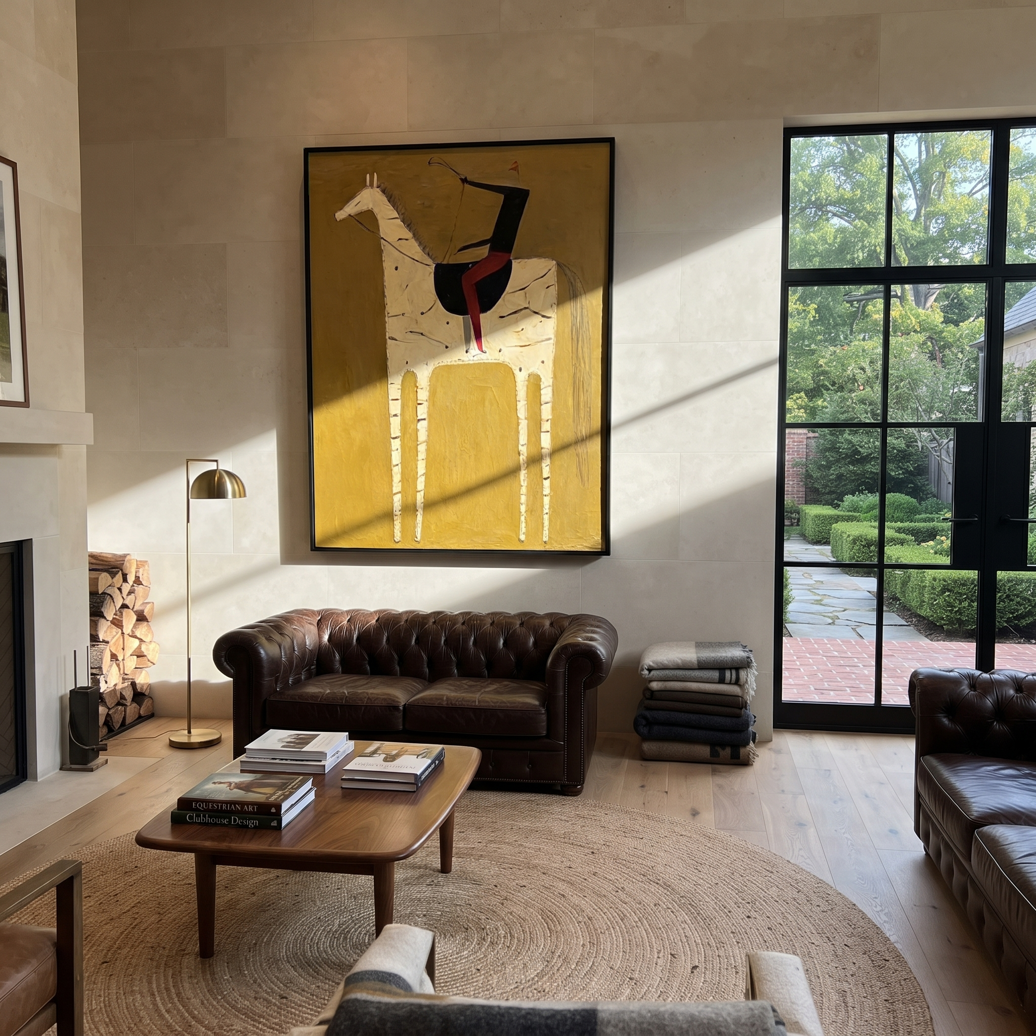 Western Stars Wait beneath the Stars - symbolic horse and rider painting by Isabelle Laurent, modern Western vertical wall art – styled room scene view 4