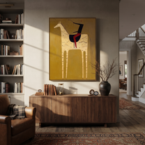 Western Stars Wait beneath the Stars - symbolic horse and rider painting by Isabelle Laurent, modern Western vertical wall art – styled room scene view 5