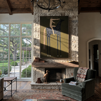 Desert Rhythm Wait beneath the Stars - modern horse portrait by Isabelle Laurent, modern Western vertical wall art – styled room scene view 1