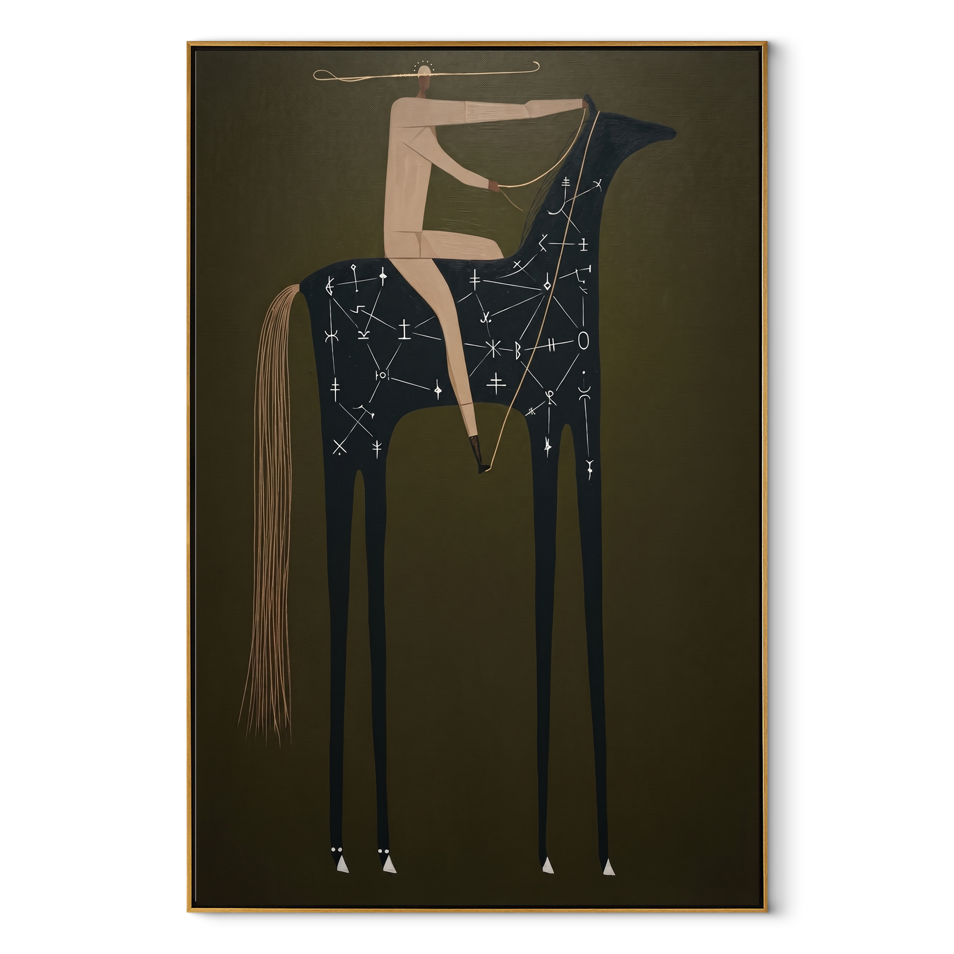 Desert Rhythm Wait beneath the Stars - modern horse portrait by Isabelle Laurent, modern Western vertical wall art – wood frame on white background