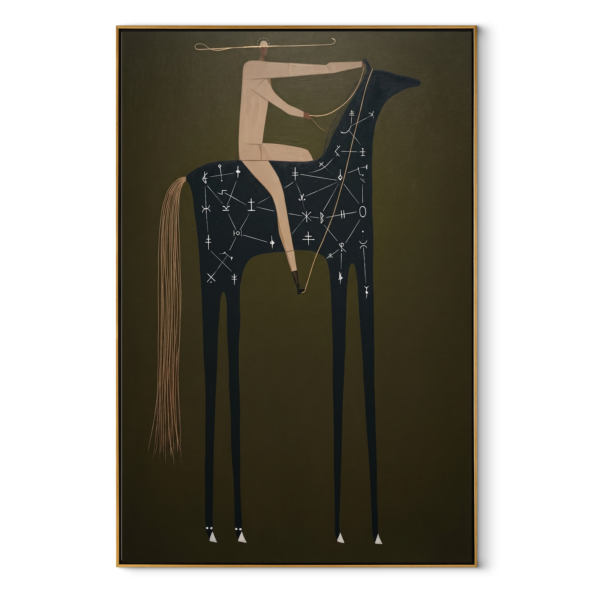 Desert Rhythm Wait beneath the Stars - modern horse portrait by Isabelle Laurent, modern Western vertical wall art – wood frame on white background