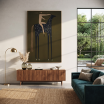 Desert Rhythm Wait beneath the Stars - modern horse portrait by Isabelle Laurent, modern Western vertical wall art – styled room scene view 3