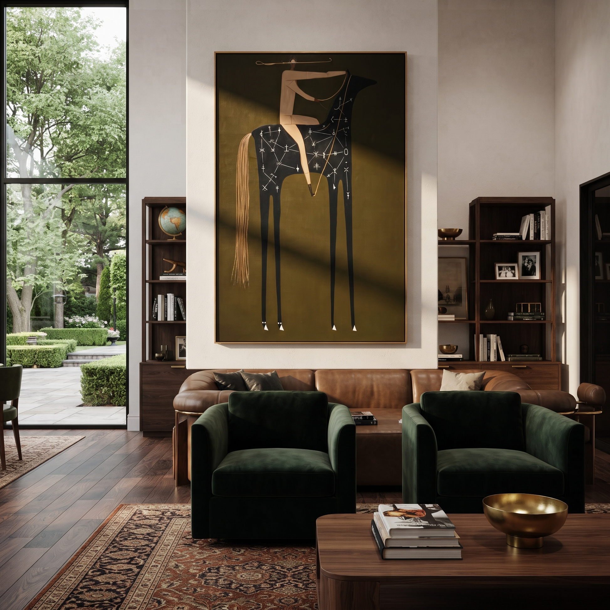Desert Rhythm Wait beneath the Stars - modern horse portrait by Isabelle Laurent, modern Western vertical wall art – styled room scene view 4