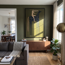 Desert Rhythm Wait beneath the Stars - modern horse portrait by Isabelle Laurent, modern Western vertical wall art – styled room scene view 5