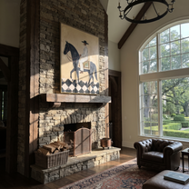 Moonlit Horse Wait beneath the Stars - horse and rider painting by Isabelle Laurent, modern Western vertical wall art – styled room scene view 5