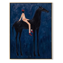 Midnight Rider Carry the Morning - horse and rider painting by Isabelle Laurent, modern Western vertical wall art – wood frame on white background