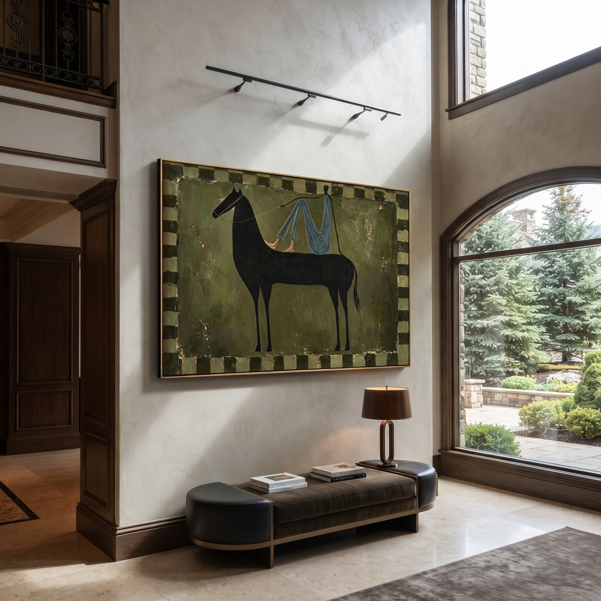 Long Mane Carry the Morning - modern horse portrait by Isabelle Laurent, modern Western horizontal wall art – styled room scene view 2