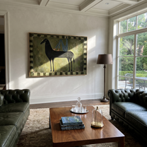 Long Mane Carry the Morning - modern horse portrait by Isabelle Laurent, modern Western horizontal wall art – styled room scene view 4