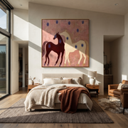 Western Stars Carry the Morning - two horse painting by Isabelle Laurent, modern Western square wall art – styled room scene view 1