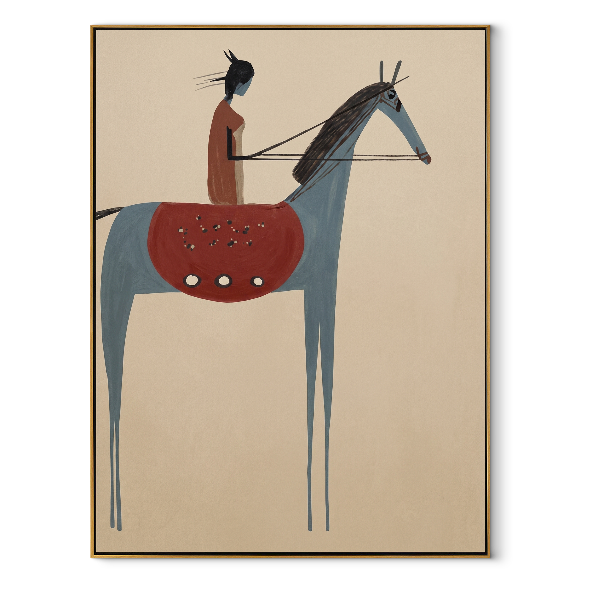 Gentle Strength Carry the Morning - figure and horse painting by Isabelle Laurent, modern Western vertical wall art – wood frame on white background