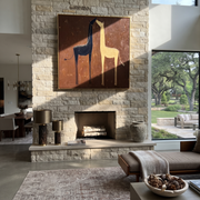 Desert Rhythm Carry the Morning - two horse painting by Isabelle Laurent, modern Western square wall art – styled room scene view 1