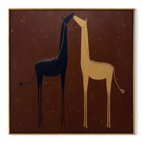 Desert Rhythm Carry the Morning - two horse painting by Isabelle Laurent, modern Western square wall art – wood frame on white background