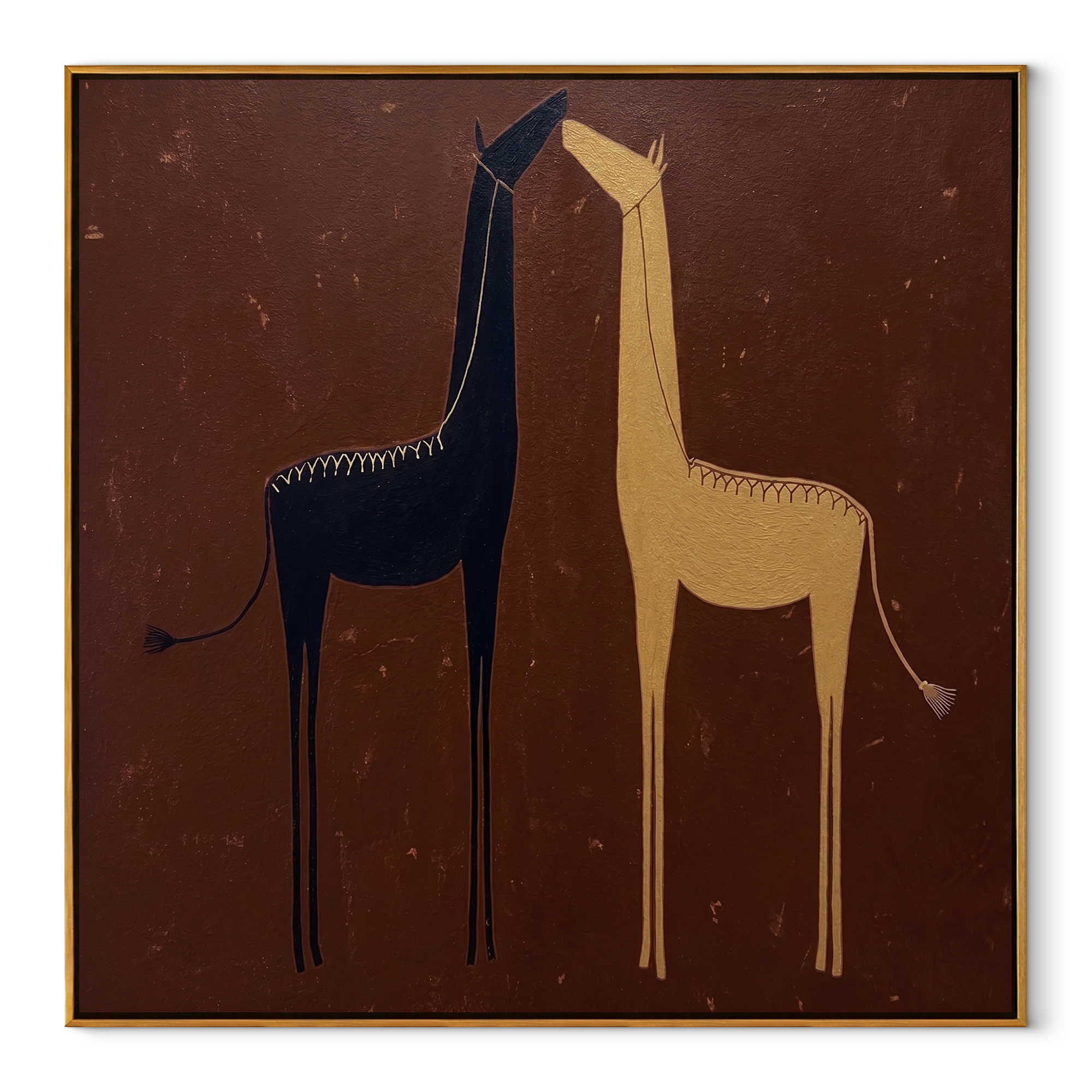 Desert Rhythm Carry the Morning - two horse painting by Isabelle Laurent, modern Western square wall art – wood frame on white background