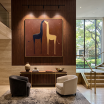 Desert Rhythm Carry the Morning - two horse painting by Isabelle Laurent, modern Western square wall art – styled room scene view 5