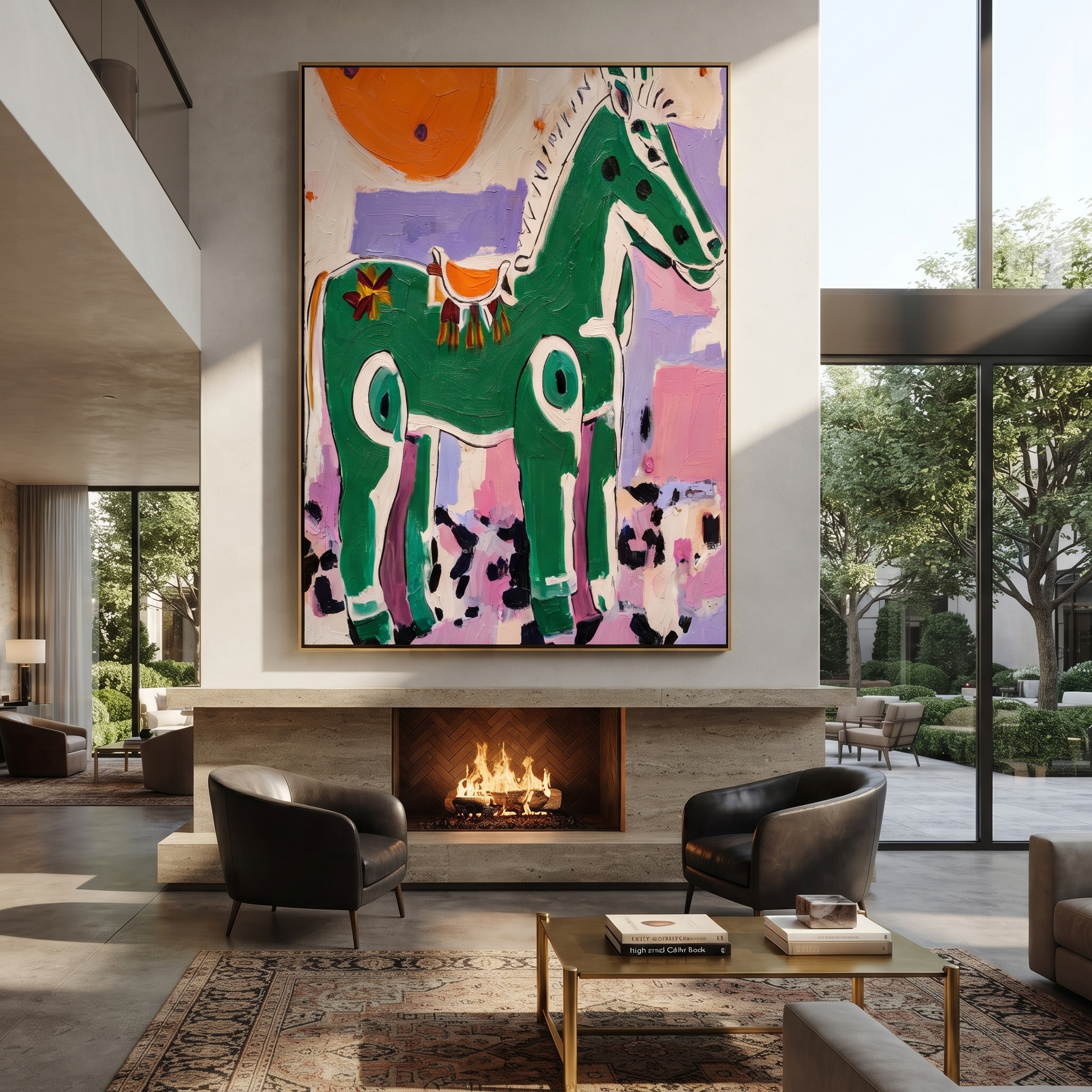 Moonlit Horse Carry the Morning - modern horse portrait by Isabelle Laurent, modern Western vertical wall art – styled room scene view 4
