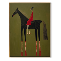 Wild Grace Carry the Morning - horse and rider painting by Isabelle Laurent, modern Western vertical wall art – wood frame on white background