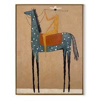 Sage Horizon Carry the Morning - horse and rider painting by Isabelle Laurent, modern Western vertical wall art – wood frame on white background