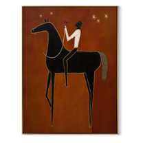 Quiet Reins Meet the Open Sky - horse and rider painting by Isabelle Laurent, modern Western vertical wall art – wood frame on white background