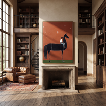 Long Mane Meet the Open Sky - horse and rider painting by Isabelle Laurent, modern Western vertical wall art – styled room scene view 2