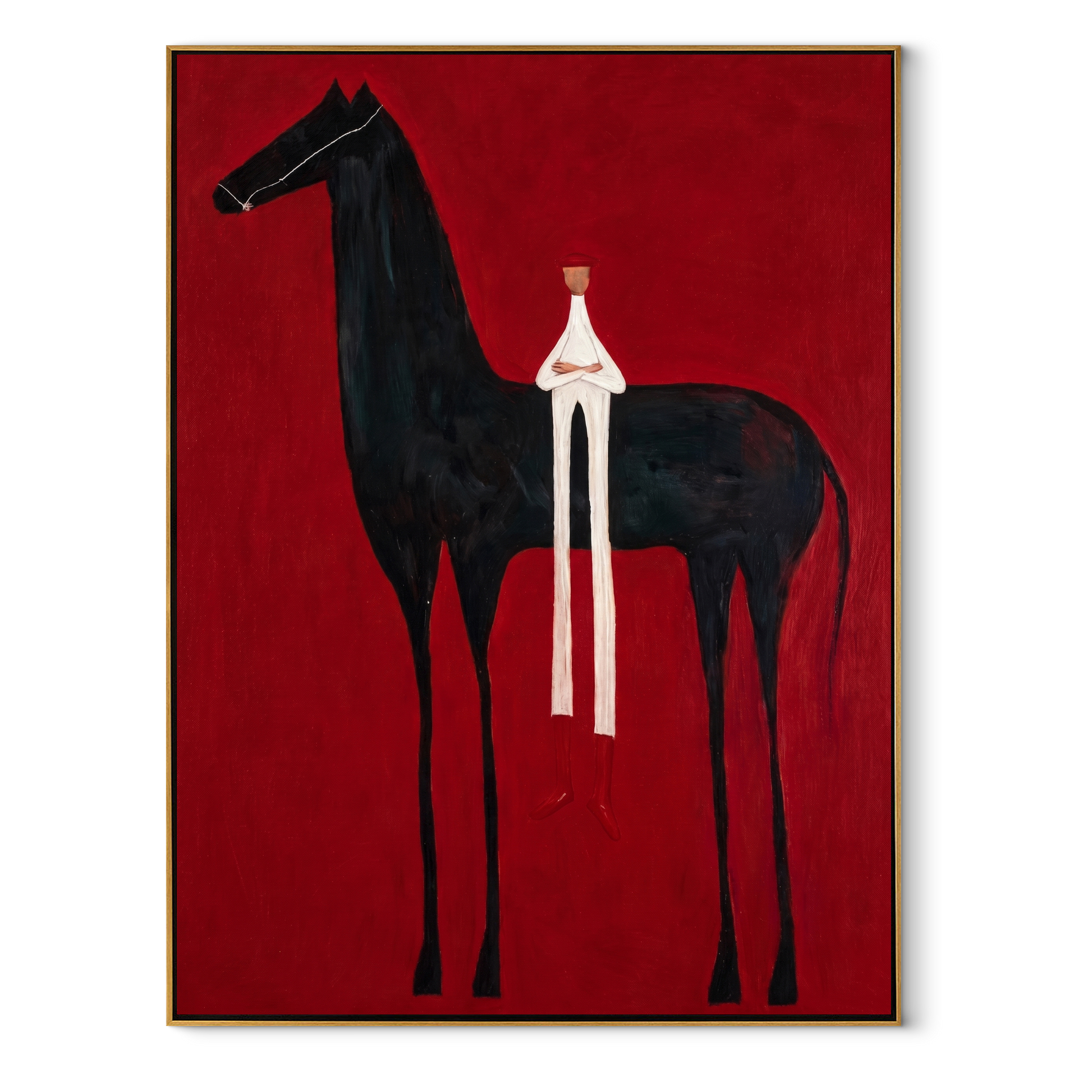 Western Stars Meet the Open Sky - horse and rider painting by Isabelle Laurent, modern Western vertical wall art – wood frame on white background