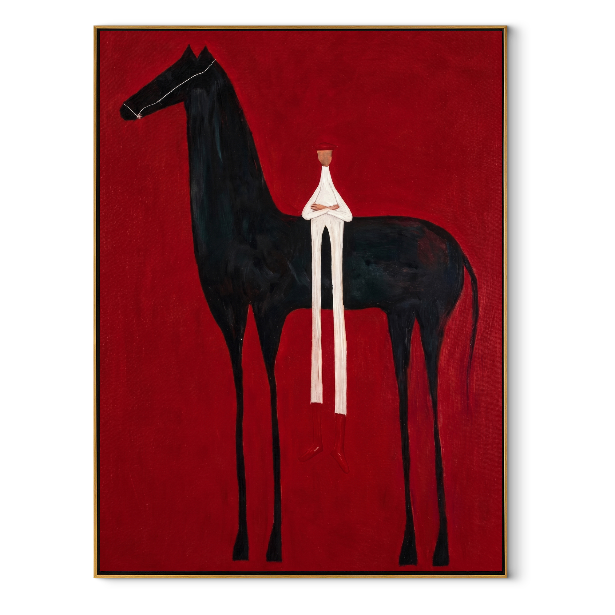 Western Stars Meet the Open Sky - horse and rider painting by Isabelle Laurent, modern Western vertical wall art – wood frame on white background