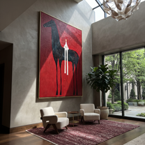 Western Stars Meet the Open Sky - horse and rider painting by Isabelle Laurent, modern Western vertical wall art – styled room scene view 3