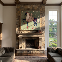 Desert Rhythm Meet the Open Sky - horse and rider painting by Isabelle Laurent, modern Western square wall art – styled room scene view 3