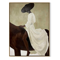 Moonlit Horse Meet the Open Sky - figure and horse painting by Isabelle Laurent, modern Western vertical wall art – wood frame on white background