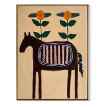 Sage Horizon Meet the Open Sky - folk horse painting by Isabelle Laurent, modern Western vertical wall art – wood frame on white background