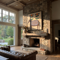Sage Horizon Meet the Open Sky - folk horse painting by Isabelle Laurent, modern Western vertical wall art – styled room scene view 2