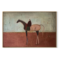 Desert Rhythm Follow the Dust Road - horse and rider painting by Isabelle Laurent, modern Western horizontal wall art – wood frame on white background