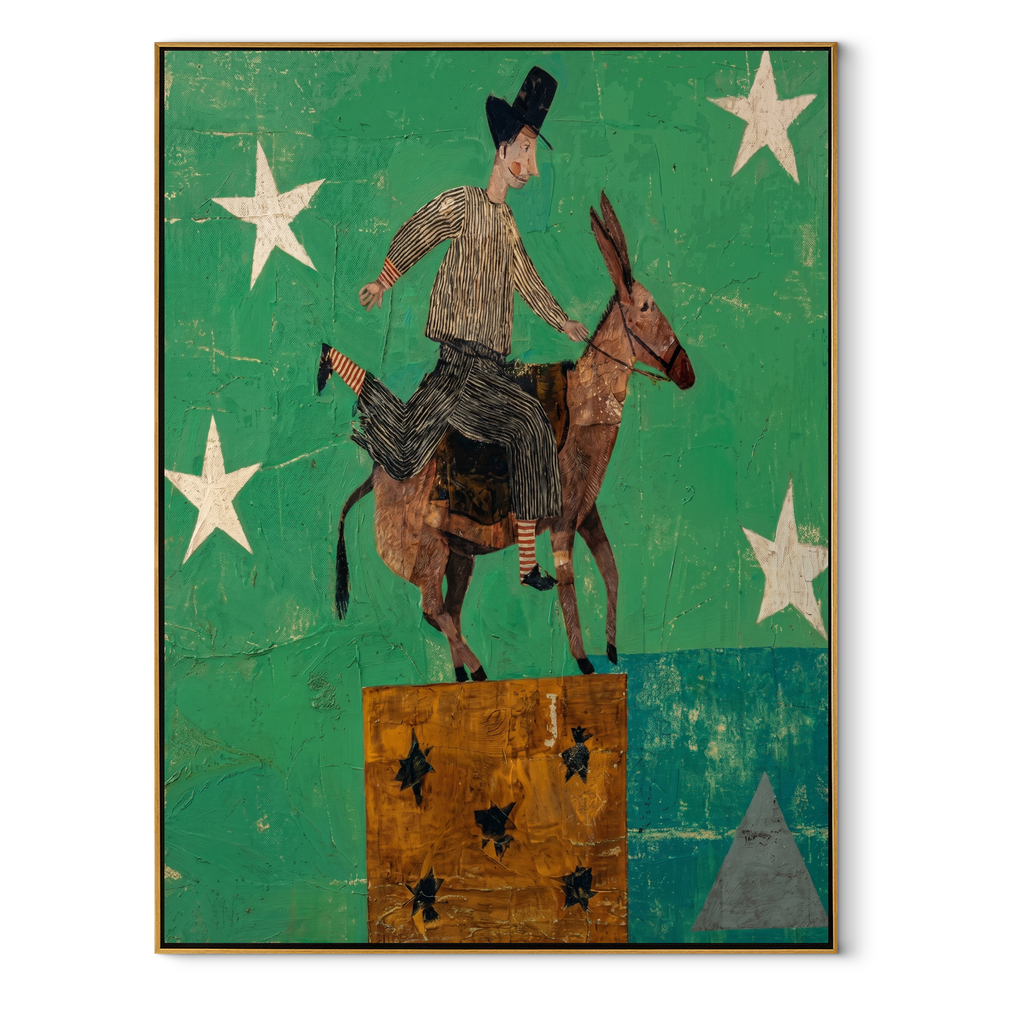 Wild Grace Follow the Dust Road - symbolic horse and rider painting by Isabelle Laurent, modern Western vertical wall art – wood frame on white background