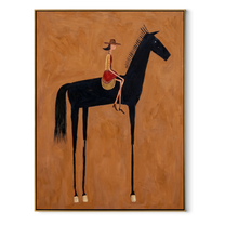 Still Hooves Guard the Silence - horse and rider painting by Isabelle Laurent, modern Western vertical wall art – wood frame on white background