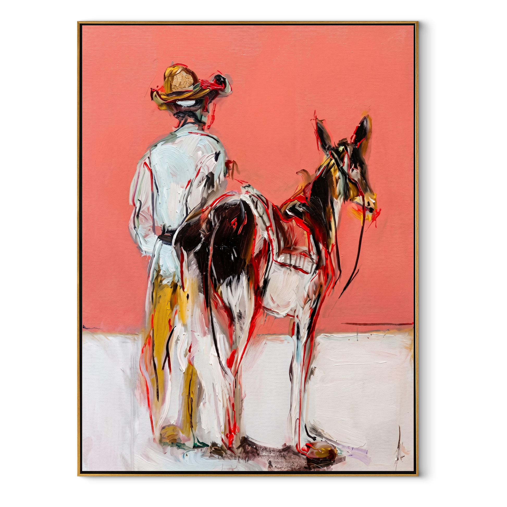Midnight Rider Guard the Silence - expressive equestrian painting by Isabelle Laurent, modern Western vertical wall art – wood frame on white background