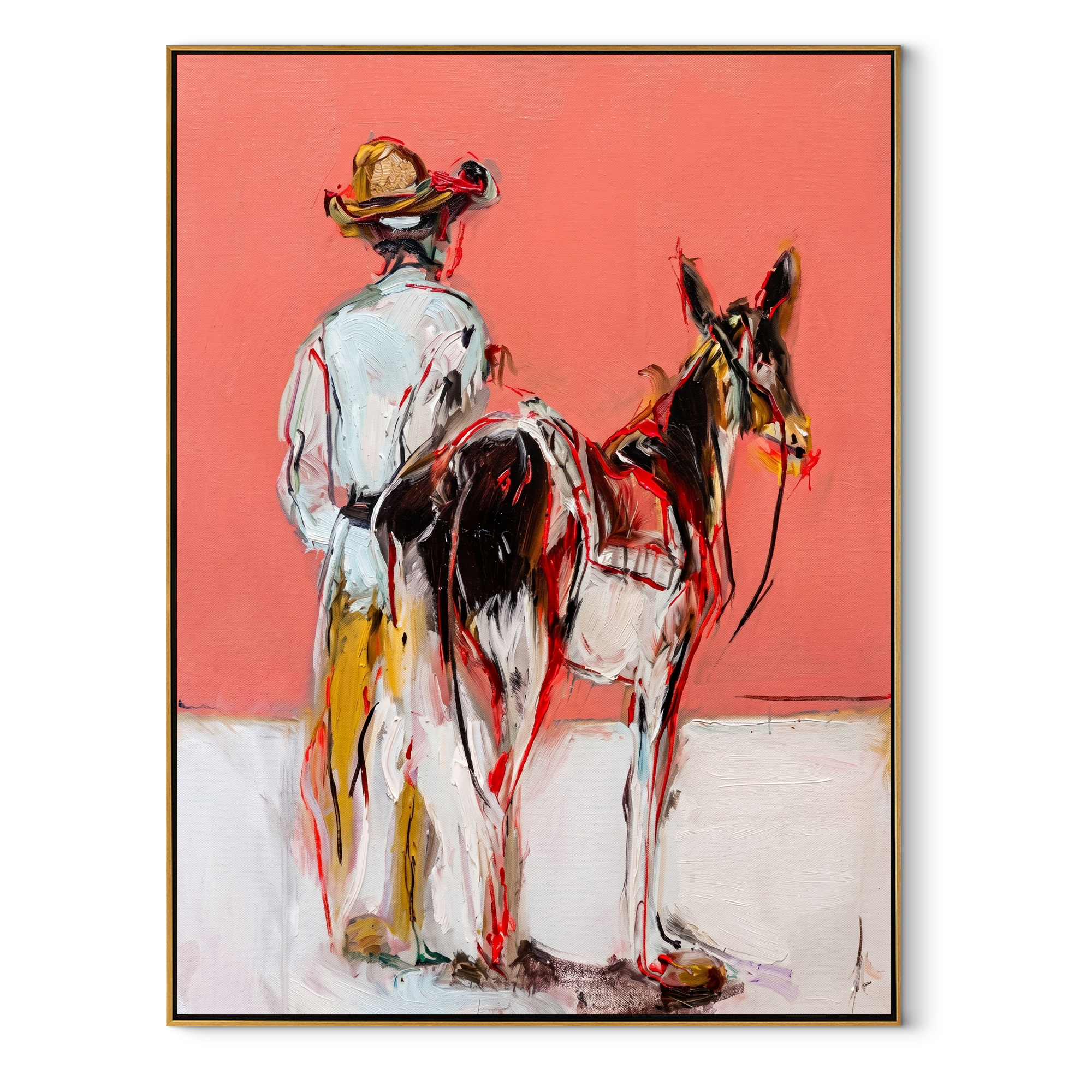 Midnight Rider Guard the Silence - expressive equestrian painting by Isabelle Laurent, modern Western vertical wall art – wood frame on white background