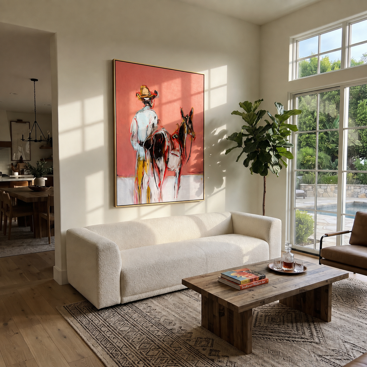 Midnight Rider Guard the Silence - expressive equestrian painting by Isabelle Laurent, modern Western vertical wall art – styled room scene view 5