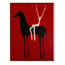Quiet Reins Guard the Silence - symbolic horse and rider painting by Isabelle Laurent, modern Western vertical wall art – wood frame on white background