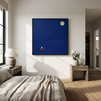 Desert Rhythm Guard the Silence - symbolic horse and rider painting by Isabelle Laurent, modern Western square wall art – styled room scene view 1