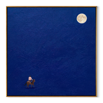 Desert Rhythm Guard the Silence - symbolic horse and rider painting by Isabelle Laurent, modern Western square wall art – wood frame on white background