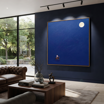 Desert Rhythm Guard the Silence - symbolic horse and rider painting by Isabelle Laurent, modern Western square wall art – styled room scene view 4