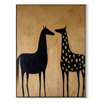 Moonlit Horse Guard the Silence - two horse painting by Isabelle Laurent, modern Western vertical wall art – wood frame on white background