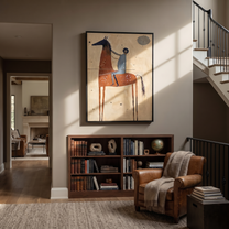 Wild Grace Guard the Silence - horse and rider painting by Isabelle Laurent, modern Western vertical wall art – styled room scene view 3