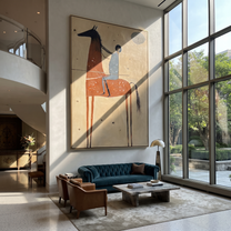 Wild Grace Guard the Silence - horse and rider painting by Isabelle Laurent, modern Western vertical wall art – styled room scene view 5