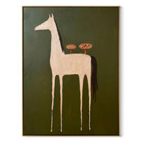 Quiet Reins Move through Olive - modern horse portrait by Isabelle Laurent, modern Western vertical wall art – wood frame on white background