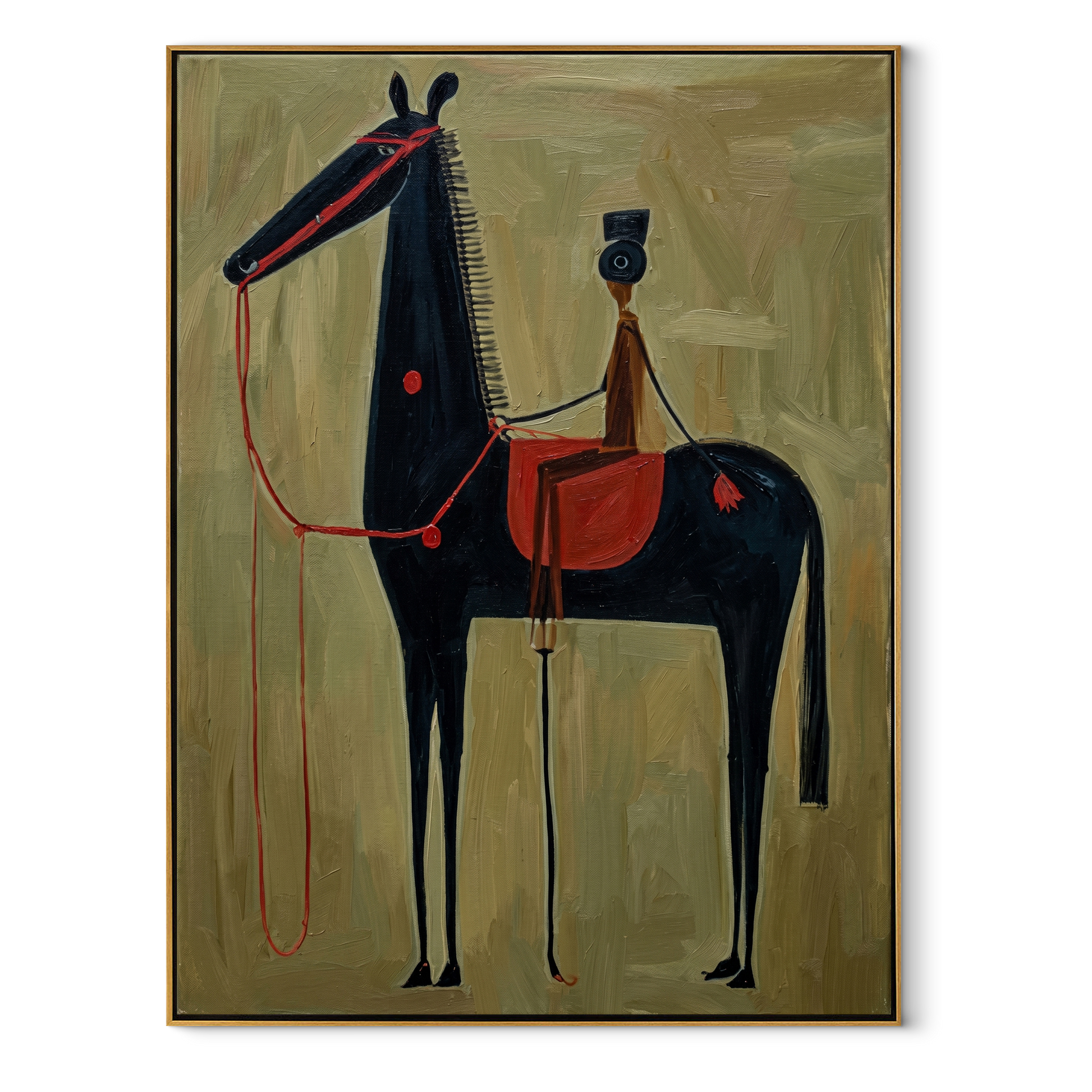 Western Stars Move through Olive - modern horse portrait by Isabelle Laurent, modern Western vertical wall art – wood frame on white background