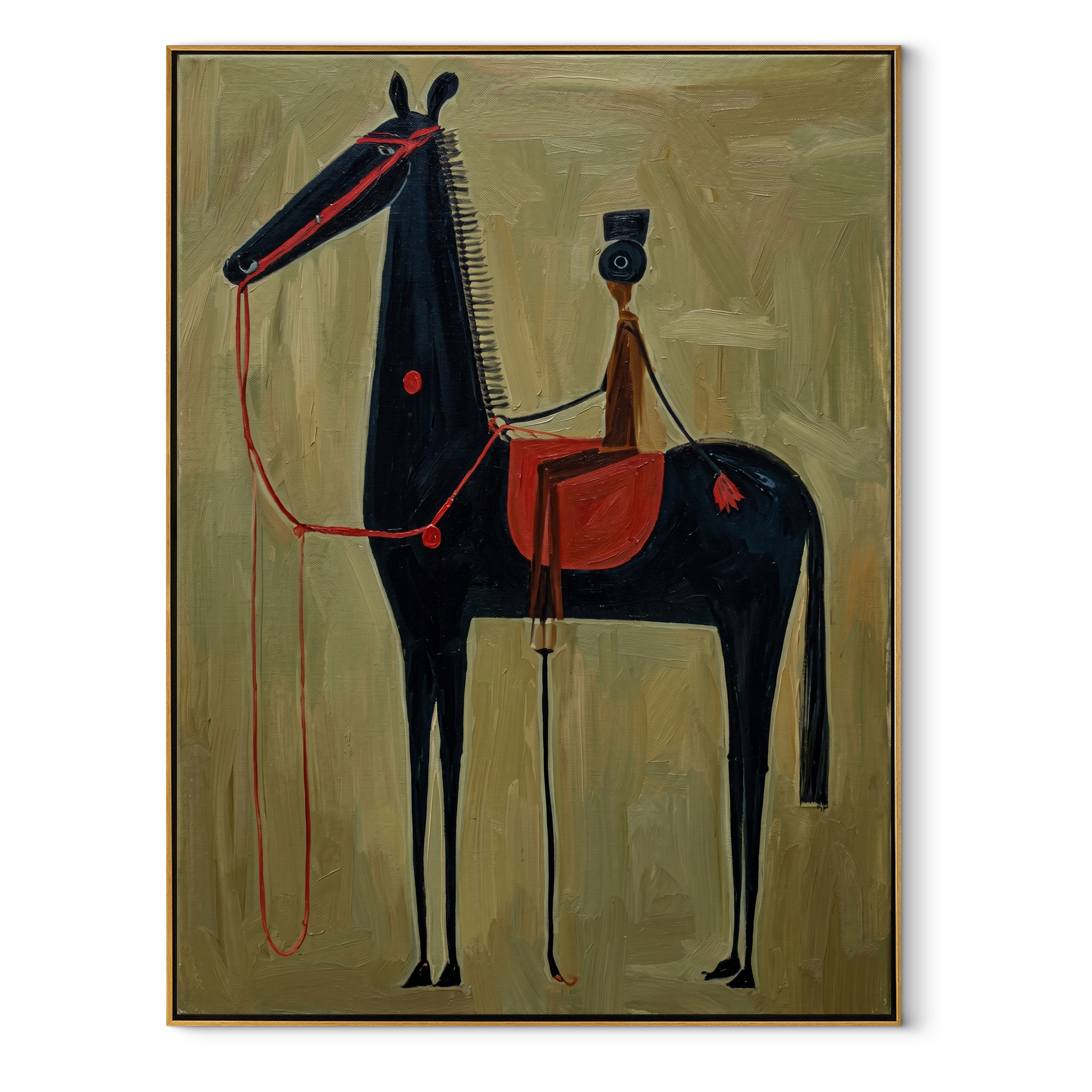 Western Stars Move through Olive - modern horse portrait by Isabelle Laurent, modern Western vertical wall art – wood frame on white background