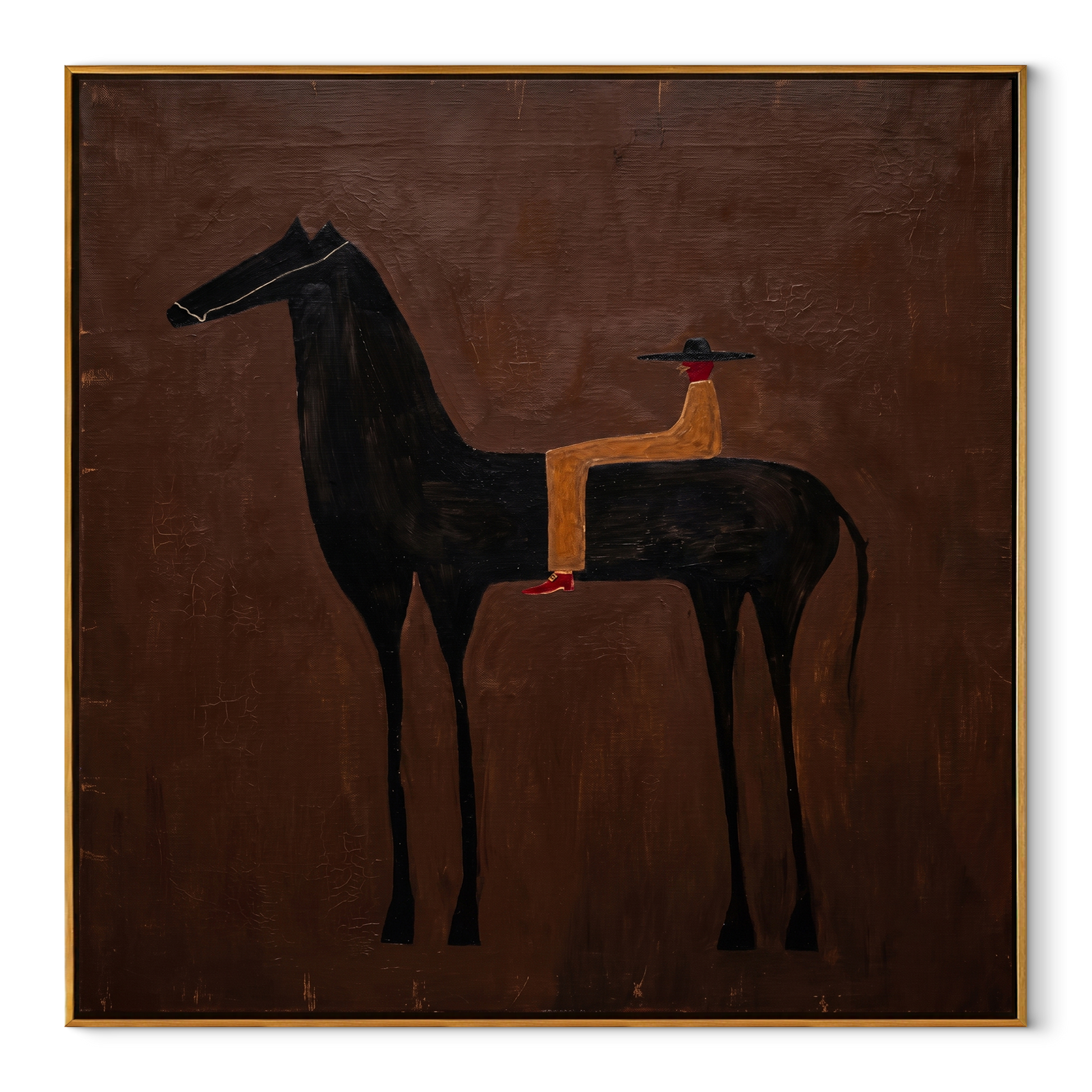 Gentle Strength Move through Olive - two horse painting by Isabelle Laurent, modern Western square wall art – wood frame on white background