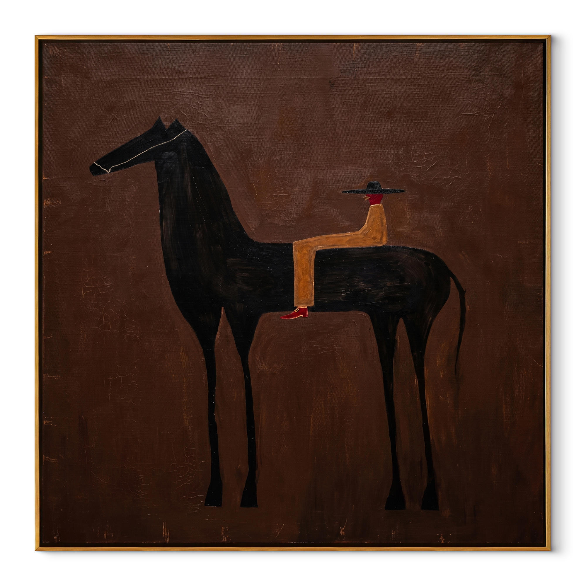 Gentle Strength Move through Olive - two horse painting by Isabelle Laurent, modern Western square wall art – wood frame on white background